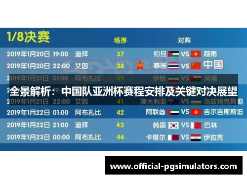 全景解析：中国队亚洲杯赛程安排及关键对决展望