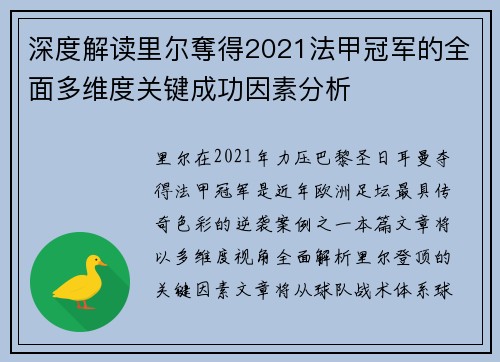 深度解读里尔奪得2021法甲冠军的全面多维度关键成功因素分析